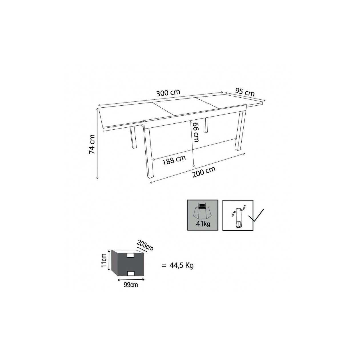 Tavolo da giardino allungabile in alluminio bianco 200/300x95 cm